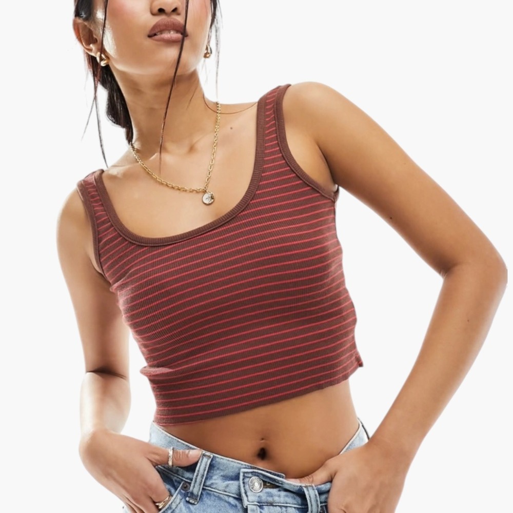 Cotton On Ribbed Crop Tank Top Scoop Neck in Brown Women's Size XS